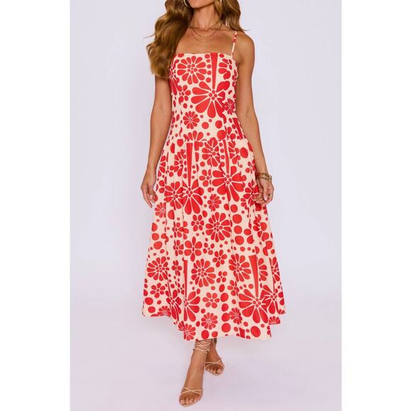VICI Collection Dresses & Skirts - VICI Collection Cream/Red Floral Sleeveless Maxi Dress M